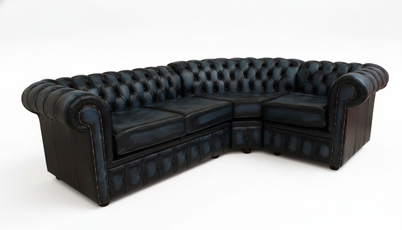 Chesterfield Corner Sofa L-Shape Upholstered Dark Blue Black Faux Leather Couch New