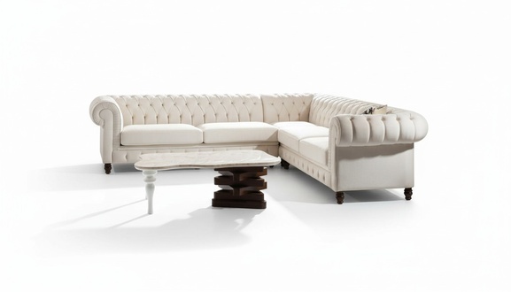 Classic Chesterfield Corner Sofa White Faux Leather Best Price & Quality Living Room L-shaped