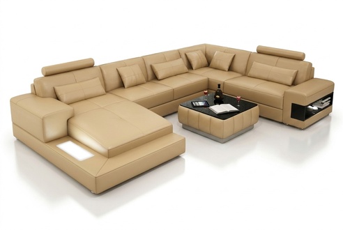 Corner Sofa Leather Sofa Upholstery Living Landscape Couch Sofa Corner Set U Shape Beige new
