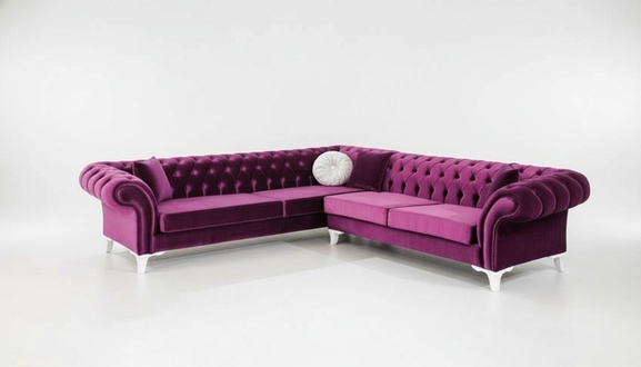 Chesterfield Classic Corner Sofa L-Shaped Textile Upholstered Pink Living Room Comfortable Couch New