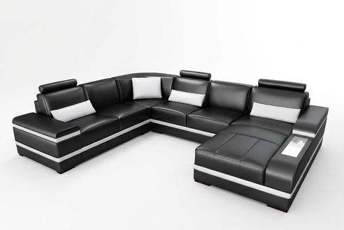 Corner sofa leather sofa with USB big XXL U-shaped living landscape sofa couch set LED