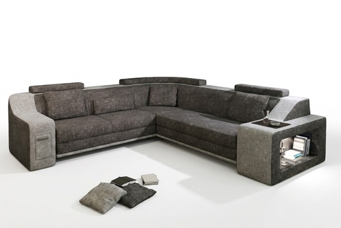 Corner sofa leather textile sofa with USB upholstery living landscape L set seating Isching