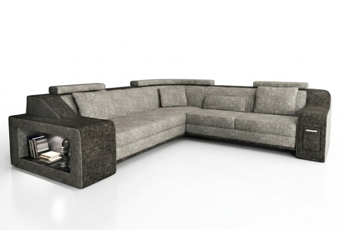 Corner sofa leather textile sofa with USB, upholstered living landscape L set seating Isching