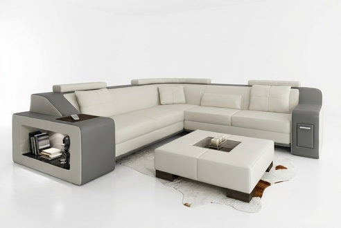 Corner sofa leather textile sofa with USB upholstery living landscape L set seating Isching