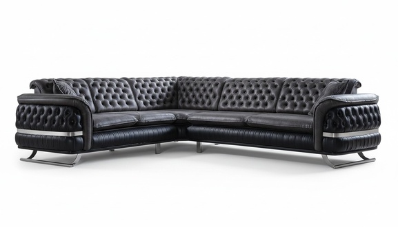 Corner Sofa Living Landscape Color Black L Shape XXL Sofa New Chesterfield
