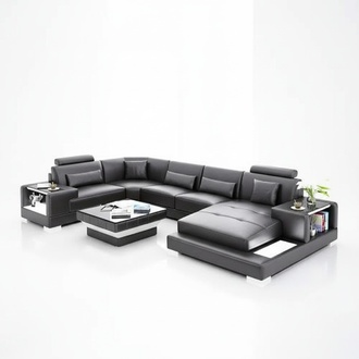 Corner sofa living area corner couch coffee table sofa U-shape leather sofa couch 2-piece. New