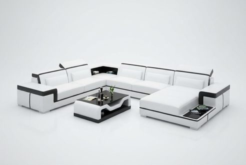 Corner sofa living landscape U-shaped sofa upholstered couches leather design illuminated couch