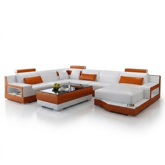 Corner Sofa Sofa Living U Shape Upholstery Couch Leather Sofa White Orange Leather