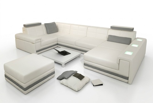 Corner Sofa Sofa Living U Shape Upholstery Couch Leather Sofa + Stool Leather Sofas