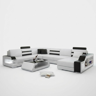 Corner Sofa Living U Shape Sofa - Leather Sofa Set with Shelf Leather Couches