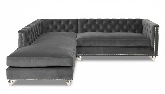 Corner Sofa Living Area Couch Corner Set Upholstery Velvet Fabric Furniture Design Grey