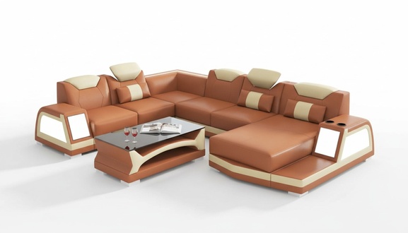 Corner Sofa Modern Living Area Sofa U Shape Large Leather Sofa Brown Sofas