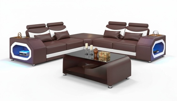 Corner sofa L shape leather sofa couch sofa brown luxury modern