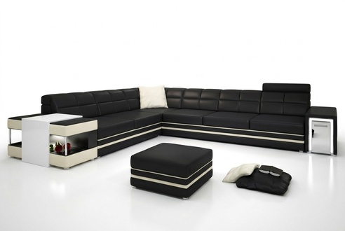 Corner sofa USB upholstered leather living landscape corner set L-shape leather sofa 3026