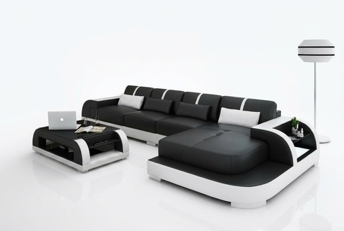 Corner sofa with USB, upholstered living area, upholstery corner, design sofa, leather sofa, LED.