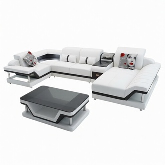 Corner Sofa U-Form Coffee Table Upholstery Living Room Set Design Corner Sofa Led usb