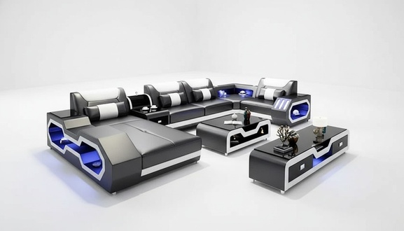 Corner sofa U-shape coffee table sideboard leather sofa living area designer sofa set