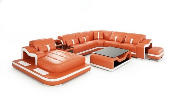 Corner sofa U-shape coffee table stool corner sofa upholstery living area leather sofa 3 pieces.