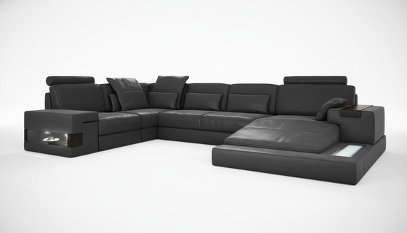 Corner Sofa U-Form Couch Design Upholstery Textile New Living Landscape Bed Function Fabric
