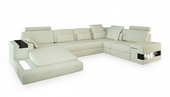 Corner Sofa U-Form Couch Design Upholstery Textile New Living Landscape Bed Function Fabric