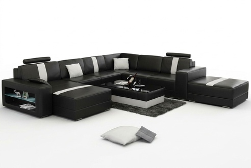 Corner Sofa Upholstery + USB Designer Sofa Couch Modern U-Shape Leather Corner Set