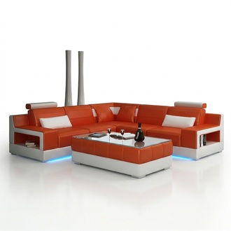 CORNER SOFA + USB DESIGN LEATHER SOFA BED FUNCTION SET LIVING LANDSCAPE UPHOLSTERY NEW