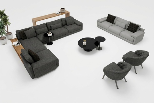 Corner sofa with 2 armchairs in a stylish design, harmonizing design and comfort.