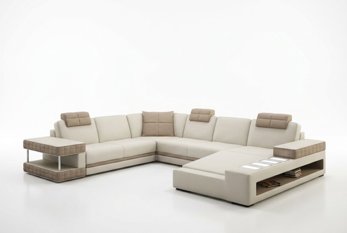 Corner sofa with LED & USB living area sofa upholstery couch set U-shape leather