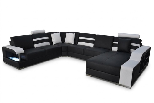 Corner sofa with USB, padded seat, leather, couches, sofa set, living landscape.