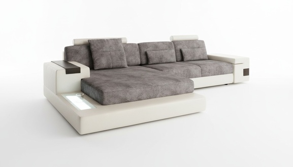 Corner sofa with USB cushions residential landscape set corner fabric textile sofa gray white