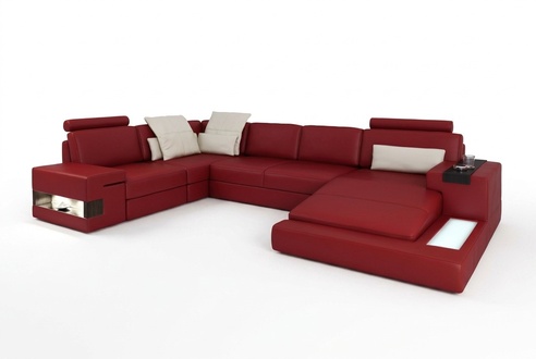 Corner sofa with USB & LED living area sofa upholstered couch set U-shaped leather