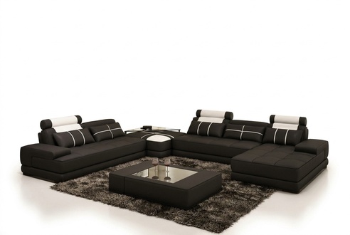 Corner sofa with USB, living landscape leather sofa XXL designer sofas Wolfhagen S/W