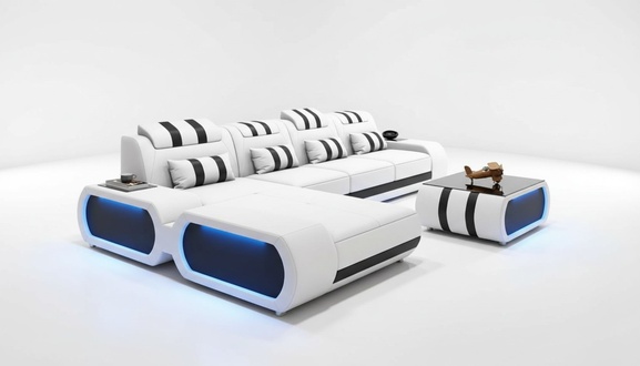 Corner sofa L-shaped leather sofa couch white luxury design sofas