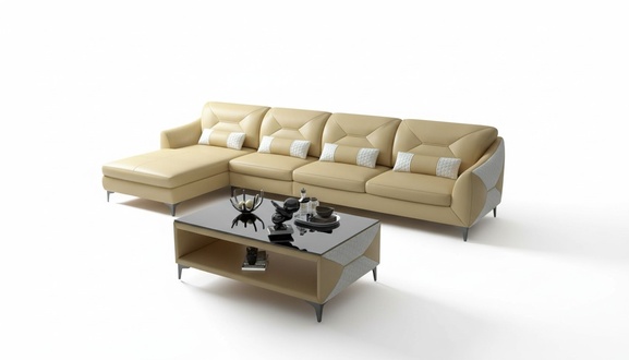 Corner set leather sofa corner sofa L shape lounger couch sofa beige luxury new