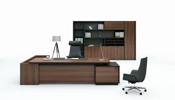 Corner table desk + cabinet shelf wood 2 pcs. Set office furniture leather new