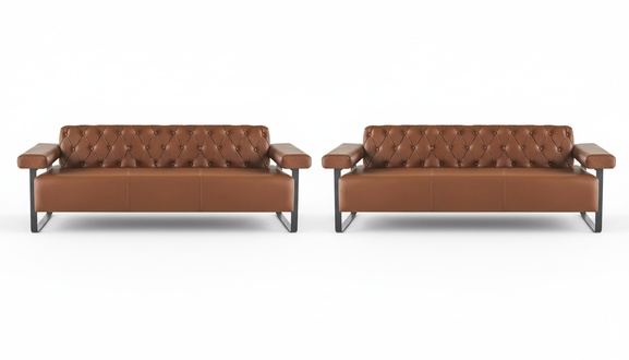 Brown Single-Colored Couch 3-Seater Chesterfield Leather Sofa Modern