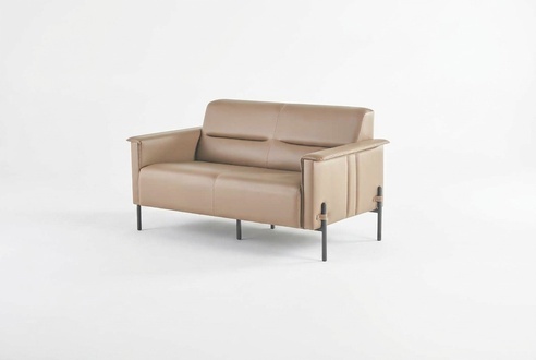 Beige Couch 2-Seater Sofa Modern Leather Sofa Seating Furniture Double Seat Leather