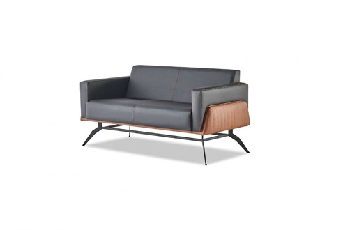 Black Brown Couch Sofa 2-Seater Leather Sofa Modern Stainless Steel Leather Wood