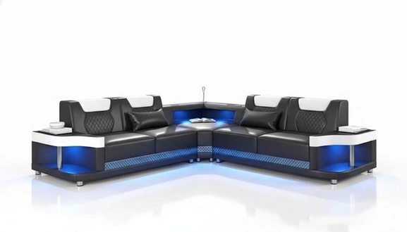 Couch Black Corner Sofa Leather Sofa L Shape Sofa Modern Corner Set LED