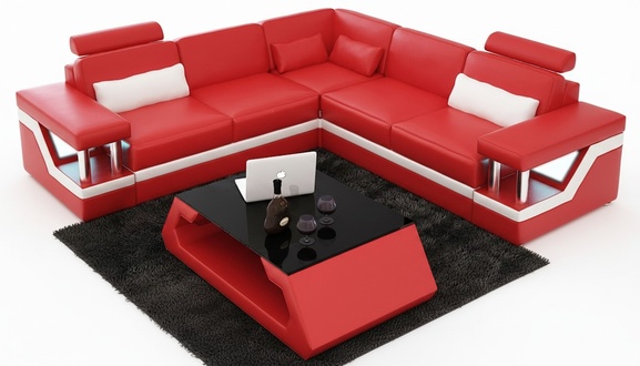 Couch Corner Sofa Leather Living Set Design Modern Sofa L Shape Red Furniture