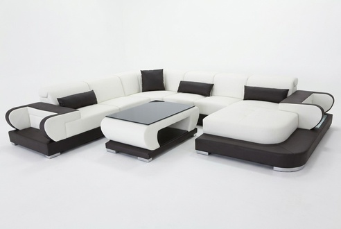 Corner sofa with USB leather living area set, modern design sofa + table.