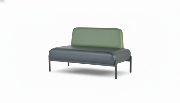 Art Deco 2-Seater Sofa Leather Black Green Stainless Steel Couch Hallway Foyer