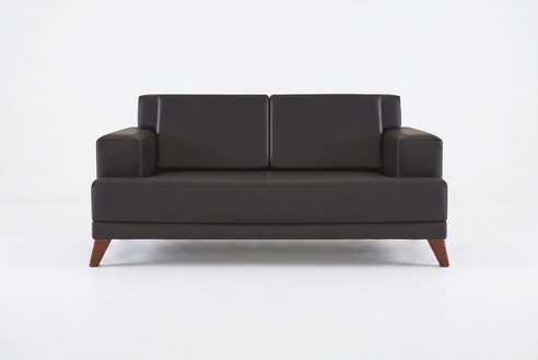 Leather Couch 2-Seater Sofa Black Solid Color Modern Design LED Sofa Wood