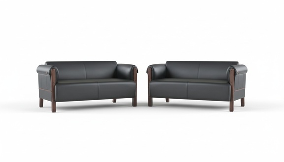 Modern Sofa Set 2-Seater Leather Sofas Black Wood Leather Sofas