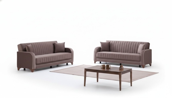 Couch set 2 pieces living room 2x sofas 3-seater textile luxury three-seater