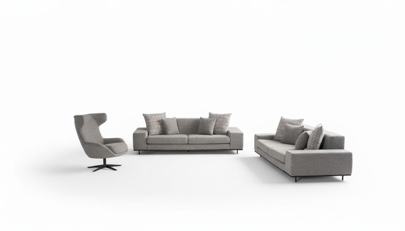 Living room set with couch furniture: 2 sofas, 3-seater armchair, coffee table, gray.