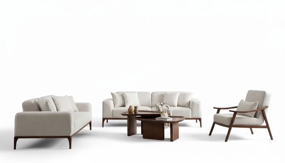 Couch set 2x sofas 3-seater armchair coffee table set white living room