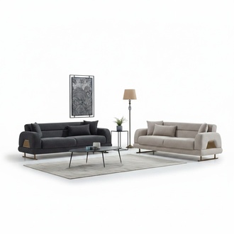 Sofa set, upholstered sofa, three-seater fabric sofa, 2 pieces, black beige.