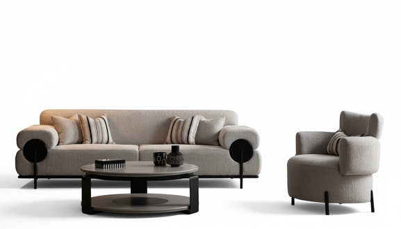 White sofa set 3-seater coffee table armchair couch living room set
