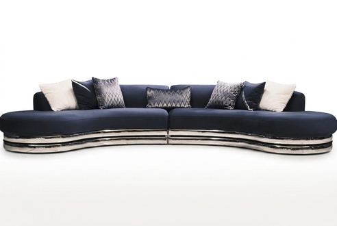 Couch Sofa 5 Seater Upholstered Sofa Large Fabric Sofa Blue Modern Design